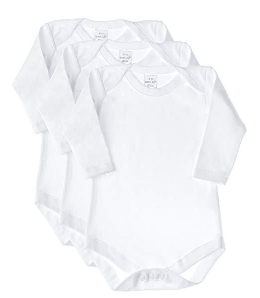 Baby Jay Long Sleeved Onesie 3 Pack - Lap Shoulder - White Soft Cotton Undershirt - Boys and Girls Baby and Toddler Bodysuit