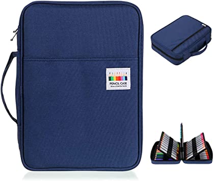 BTSKY Colored Pencil Case 220 Slots Pen Pencil Bag Organizer with Handy Wrap Portable- Multilayer Holder for Prismacolor Crayola Colored Pencils & Gel Pen Dark Blue