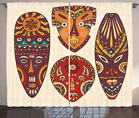 Ambesonne Tiki Bar Curtains, Designs Aborigine Artwork Patterns Cultural Hawaiian Print, Living Room Bedroom Window Drapes 2 Panel Set, 108" X 84", Cream Brown