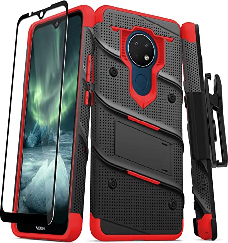 ZIZO Bolt Series for Nokia C5 Endi Case with Screen Protector Kickstand Holster Lanyard - Black & Red