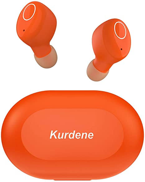 Kurdene Bluetooth Wireless Earbuds,Bluetooth Headphones with Charging Case Immersive Sounds IPX8 Waterproof Sport Mini Earphones Touch Control 24H Playtime Mic (Orange)