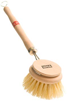Lola Natural Tampico Bristle Vegetable and Dish Brush, Large Brush Head, EZ Grip Wood Handle, Eco-Friendly and Dishwasher Safe