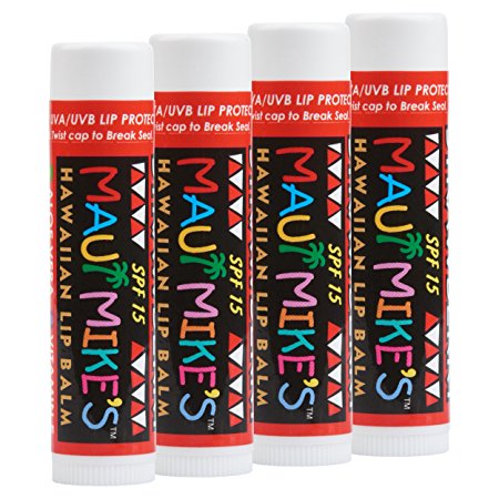 MAUI MIKE'S BEST LIP BALM WITH SPF-15. STRAWBERRY (4 PACK)