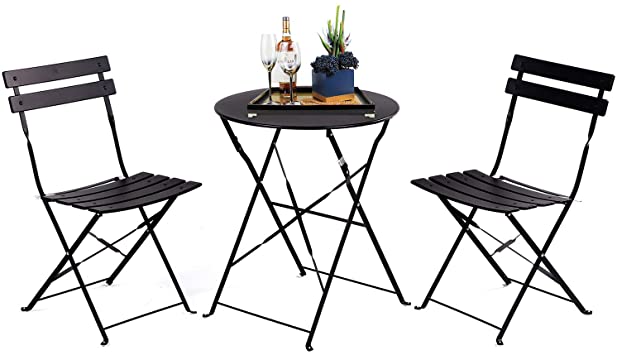 3-Piece Bistro Set Premium Metal Folding Table and Chairs Weather-Resistant Outdoor Conversation Set for Patio, Yard, Garden-Black