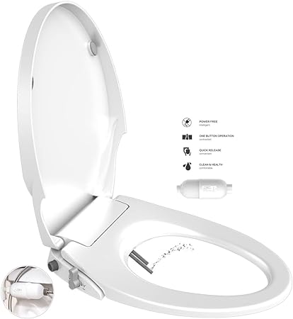 Bidet Toilet Seat with Self Cleaning Dual Nozzles,Non Electric Separated Rear & Feminine Cleaning Natural Water Spray,Soft Closed Toilet Seat,Easy DIY Installation (Filter Water Elongated seat)