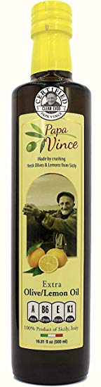 Papa Vince Lemon Olive Oil Extra Virgin First Cold Pressed, Harvest 2018/19 Sicily, Italy | NO PESTICIDES, NO CHEMICALS, NO ARTIFICIAL FLAVORS | Unblended Unfiltered, Peppery Finish | 16.9 fl oz