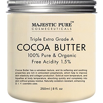 Majestic Pure Cocoa Butter, Organic Raw Unrefined Premium Grade, 8 oz