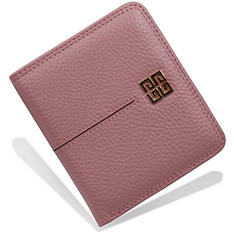 Women's Small Compact Bi-fold Leather Pocket Wallet Credit Card Holder Case with ID Card Window