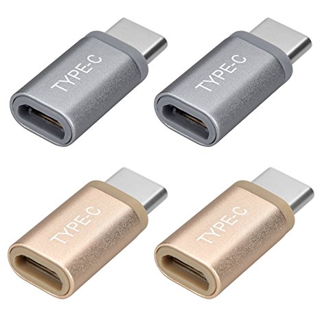 Type C Adapter, BEAOK[4 PACK] USB 3.1 Type C to Micro USB Convert Connector for 12" Apple MacBook, Google Nexus 6P 5X, OnePlus 2 ,Nokia N1 & Other Type-C Supported Devices (2Grey 2Gold)