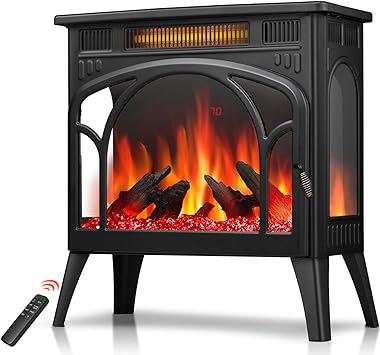 R.W.FLAME Electric Fireplace Heater 12 Flame Color, 25" Freestanding Fireplace Infrared Stove 1000W/1500W, 3D Realistic Flame Effects, Adjustable Brightness and Heating Mode, Overheating Safe Design