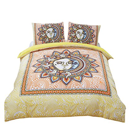 Magichome Psychedelic Celestial Sun Moon Stars Hippie Indian Duvet Cover Set (Full)