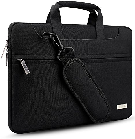 HSEOK Laptop Shoulder Bag / Briefcase, Polyester Carry Case Bag for 12.9 iPad Pro / 13.3 Inch Notebook Computer / MacBook Air & Pro with Back Belt for trolly case, Black