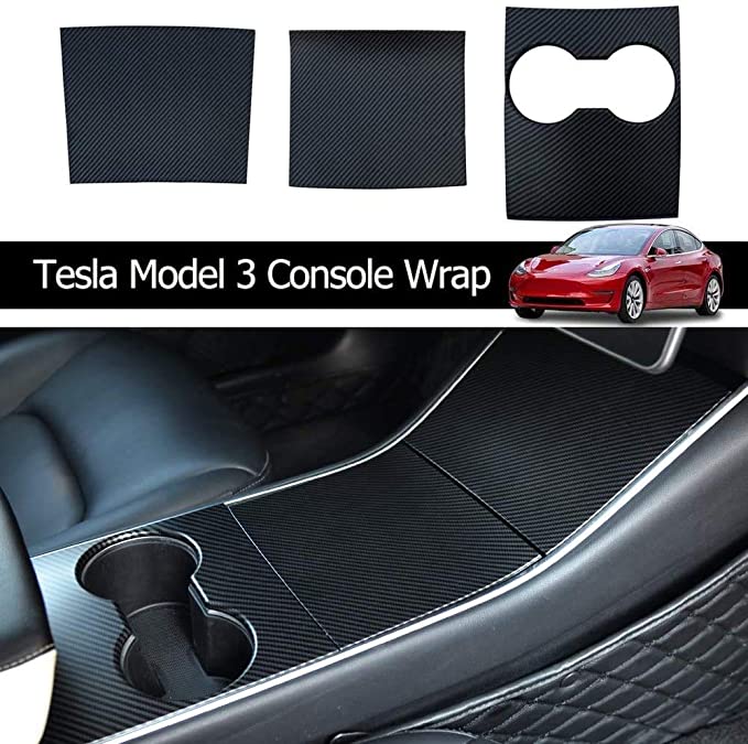 WJM Tesla Model 3 Model Y Center Console Wrap Center Console Plastic ABS Cover for Tesla Model 3 Model Y (Carbon Fiber)