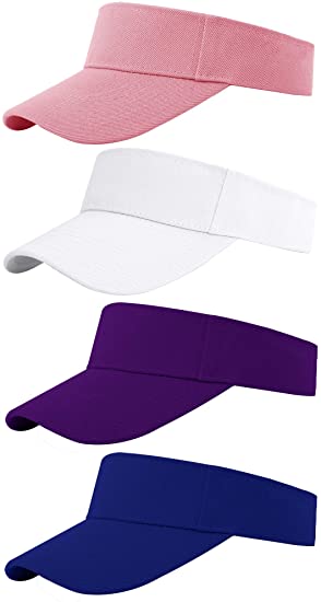 Cooraby 4 Pack Sports Visor Hats Adjustable Cap One Size Outdoor Sun Sports Visor for Women and Men