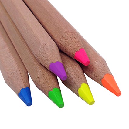 Eco Highlighter Pencils - NEW now with Purple! Set of 6 Jumbo Size Neon Colors - Will Not Bleed or Dry Out