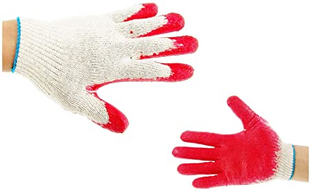300 Pairs String Knit Red Palm Latex Dipped Gloves, Made in Korea -WRGKR300W/B
