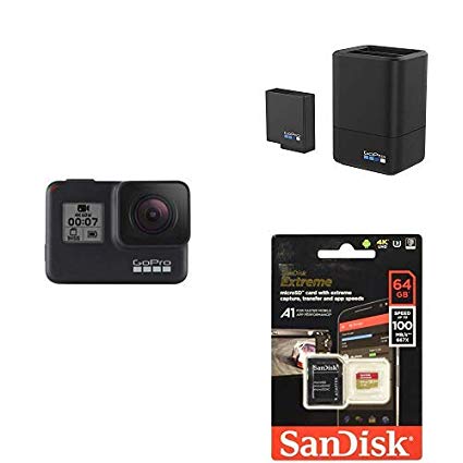 GoPro HERO7 Black, Dual Battery Charger, & 64GB microSD Card Bundle