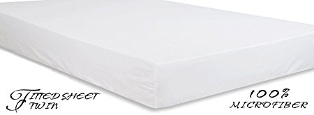 NTBAY 100% Microfiber White Twin Size Brushed Lightweight Fitted Sheet (Twin,White)
