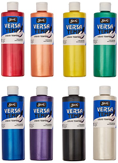 Sax 1440733 Versatemp Tempera Paint Set, 1 pint Plastic Bottle, Assorted Pearlescent Color (Pack of 8)