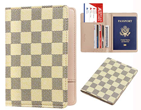 Rita Messi Luxury Passport Holder Cover Case Checkerboard PU Vegan Leather RFID Blocking Travel Organizer Card Holder(Tiffany)