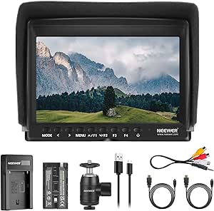 NEEWER Aggiornato F100 Monitor da Campo 7 Pollici HD Video Assist Sottile IPS 1280x800 HDMI Input 1080p con Batteria 2600mAh & Caricatore USB per Reflex Digitali, Stabilizzatori, Video Rig