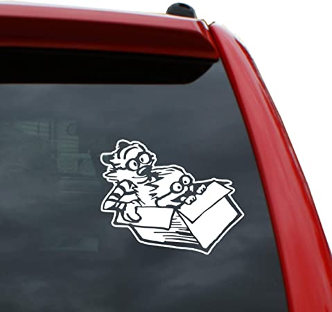 Calvin & Hobbes - Box Racecar Vinyl Decal Sticker | Color: White | 5" Tall