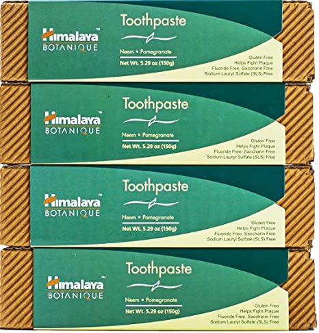 Himalaya Herbal Healthcare Neem and Pomegranate Fluoride-Free Natural Toothpaste, SLS-Free, 5.29 Oz/150 gm (4 PACK)