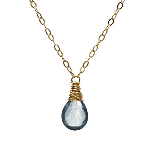 Moss aquamarine necklace solitaire faceted 14kt gold-filled 16 inch length v3 March birthstone