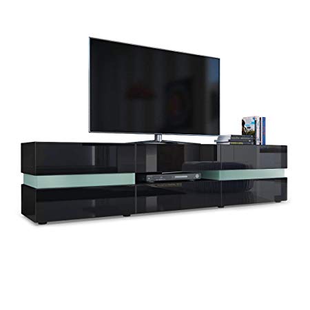 TV Unit Cabinet Flow, Carcass in Black matt / Front in Black High Gloss