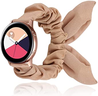 TOYOUTHS Compatible with Samsung Galaxy Active 2 Watch Band 20mm Scrunchies with with Butterfly Bow/Bunny Ears Elastic Pattern Fabric Rose Gold Replacement Straps Women