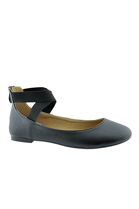 Anna Dana-20 Women's Classic Ballerina Flats with Elastic Crossing Straps