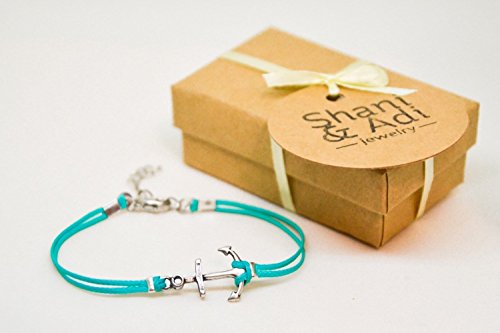 Anchor bracelet, cord bracelet with a silver plated anchor charm, turquoise string. valentine gift, minimalist jewelry, nautical jewelry