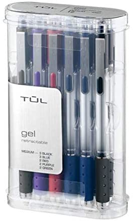 TUL Gel Pens, Retractable, Medium Point, 0.7 mm, Silver Barrel, Assorted Ink Colors, Pack of 12