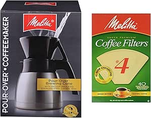 Melitta Thermal Carafe 10-Cup Pour-Over Coffee Brewer with 40 Extra #4 Natural Brown Cone Filters