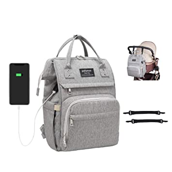 Diaper Bag Backpack, iSPECLE Multifunctional Travel Back Pack Large Capacity Baby Bags Maternity Baby Changing Bags with Insulated Pockets Stroller Straps and Built-in USB Charging Port