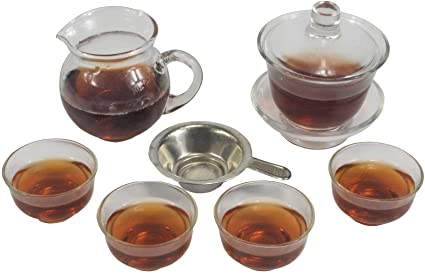 Mozentea chinese Glass Kung/kong/gong fu Tea cermony Set Tea Service 1 gaiwan 4 tea cup 1Tea Serving Pitcher best gift