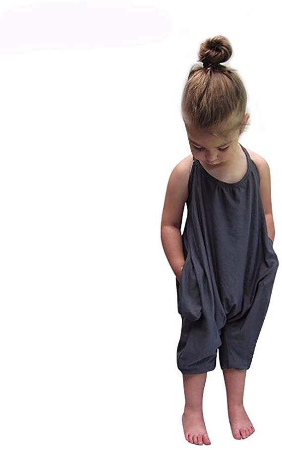 Darkyazi Baby Summer Jumpsuits for Girls Kids Cute Backless Harem Strap Romper Jumpsuit Toddler Pants Size 2-8Y