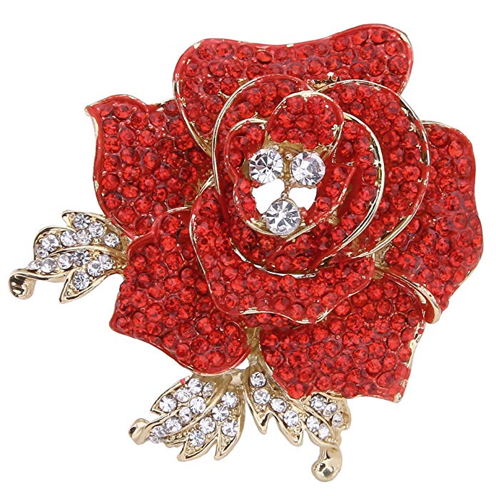 EVER FAITH Women's Austrian Crystal Blooming Beautiful Rose Flower Brooch