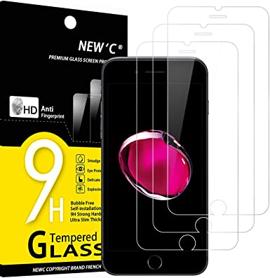 NEW'C 3 Unidades, Protector de Pantalla para iPhone 7 y iPhone 8, (4.7"), Antiarañazos, Antihuellas, Sin Burbujas, 9H, 0.33 mm, Vidrio Templado Ultra Resistent y Transparente