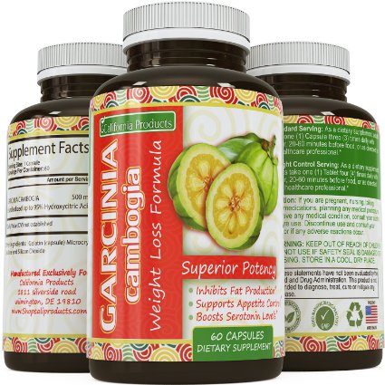 100% PURE GARCINIA CAMBOGIA EXTRACT ✿ Potent HCA ✿ Weight loss pills + Appetite Suppressant ✿ Best Supplement for men and women - premium mg Capsules that work FAST - California Products 60capsules