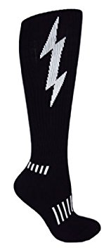 MOXY Socks Black with White Lightning Knee-High Insane Bolt Fitness Deadlift Socks