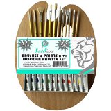 Paint Palette Brushes and Acrylic Paint Set  12 Long Handle Paint Brushes  12 Non Toxic Acrylic Tubes 12ml - Wooden Palette - Popular Brush Shape and Hair Types - Premium Quality