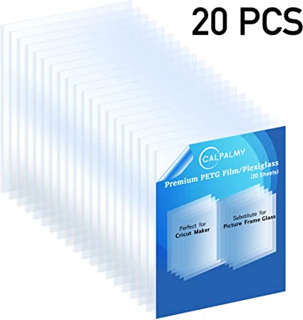 CalPalmy 20 Pack of 8x10” PETG Sheet/Plexiglass Panels 0.040” Thick; Use for Crafting Projects, Picture Frames, Cricut Cutting and More; Protective Film That is Safe for Adults and Children