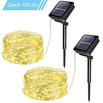 Solar String Lights,Solarmks Outdoor String Lights 100 LED Fairy Lights Waterproof Copper Wire Lights for Christmas,Patio,Lawn,Garden Decorations,Warm White,2 of Pack