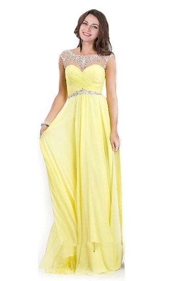 Babyonline Cap Sleeve Rhinestones Long Evening Dress 2015 Prom Gown ZS-CPS073
