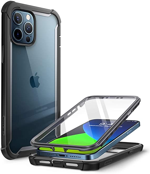 i-Blason Ares Case for iPhone 12 Pro Max 6.7 inch (2020 Release), Dual Layer Rugged Clear Bumper Case with Built-in Screen Protector (Black)