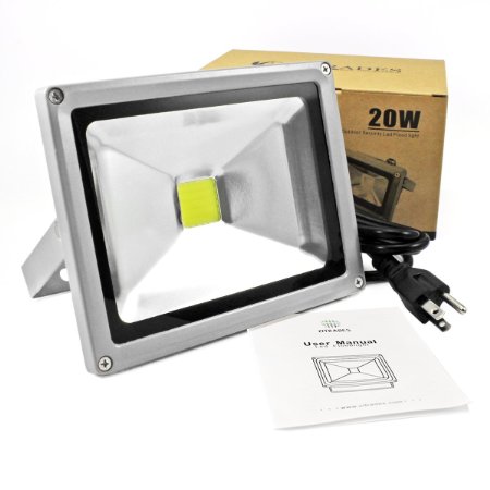 ZITRADES High Power High Quality Waterproof 20W Cool White LED Flood Light Outdoor Spotlight with US 3-Plug 90V - 240V AC BY ZITRADES