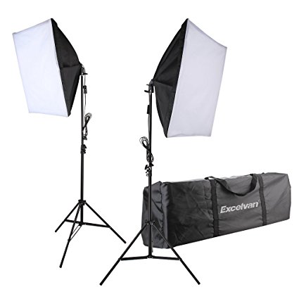 Excelvan 700W Photo Studio Continuous Softbox Lighting Kit - 2x 24"X24" Softboxes with E27 Light Holder   2x 80"Light Stand   2x 5500K Ligth Bulbs   Portable Bag with UK Plug