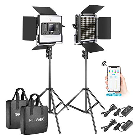 Neewer 2 Packs 528 LED Video Light, Metal Dimmable Bi-Color 3200K-5600K Photography Lighting Kit with APP Intelligent Control System/LCD Screen/and Light Stand for Studio Outdoor Video Lighting