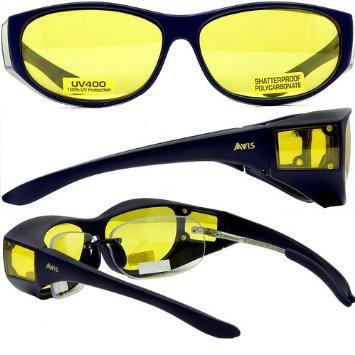 Global Vision Escort Fit Over Prescription Glasses Sunglasses Yellow Tinted Has Matching Side Lenses Meets ANSI Z87.1-2003 Standards for Safety Eyewear